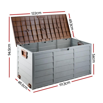 Gardeon Outdoor Storage Box 290L Lockable Organiser Garden Deck Shed Tool Brown - Ozstylz