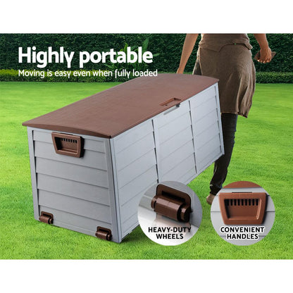 Gardeon Outdoor Storage Box 290L Lockable Organiser Garden Deck Shed Tool Brown - Ozstylz