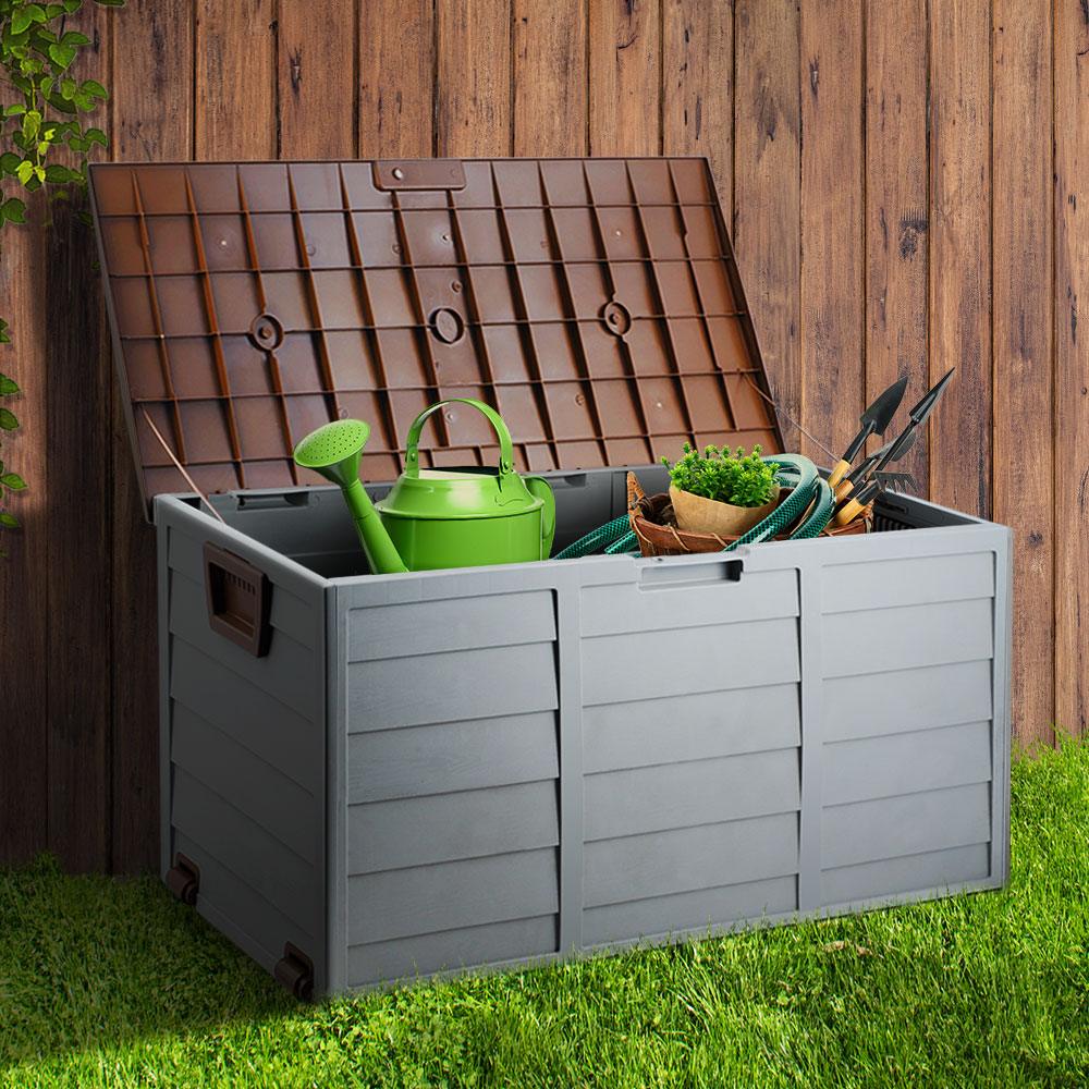 Gardeon Outdoor Storage Box 290L Lockable Organiser Garden Deck Shed Tool Brown - Ozstylz