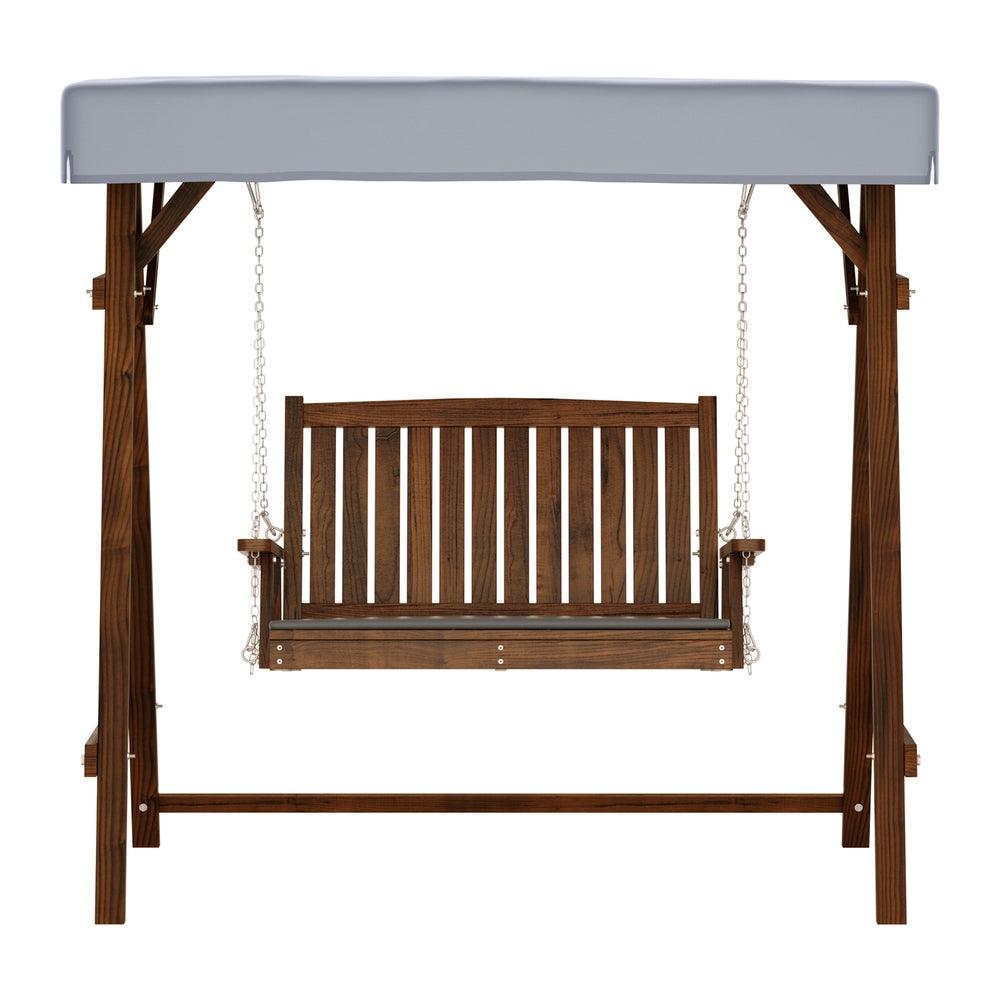 Gardeon Outdoor Wooden Swing Chair Garden Bench Canopy Cushion 2 Seater Charcoal - Ozstylz