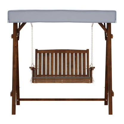 Gardeon Outdoor Wooden Swing Chair Garden Bench Canopy Cushion 2 Seater Charcoal - Ozstylz