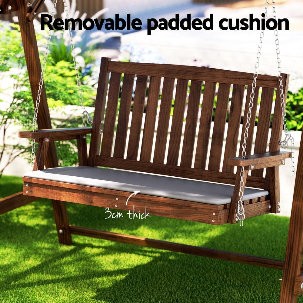 Gardeon Outdoor Wooden Swing Chair Garden Bench Canopy Cushion 2 Seater Charcoal - Ozstylz