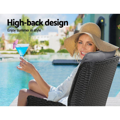 Gardeon Recliner Chair Sun lounge Wicker Lounger Outdoor Furniture Patio Adjustable Black - Ozstylz