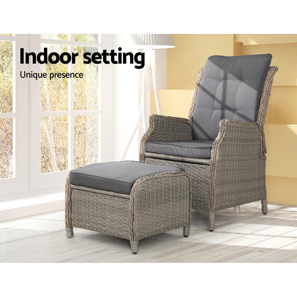 Gardeon Recliner Chair Sun lounge Wicker Lounger Outdoor Furniture Patio Adjustable Grey - Ozstylz