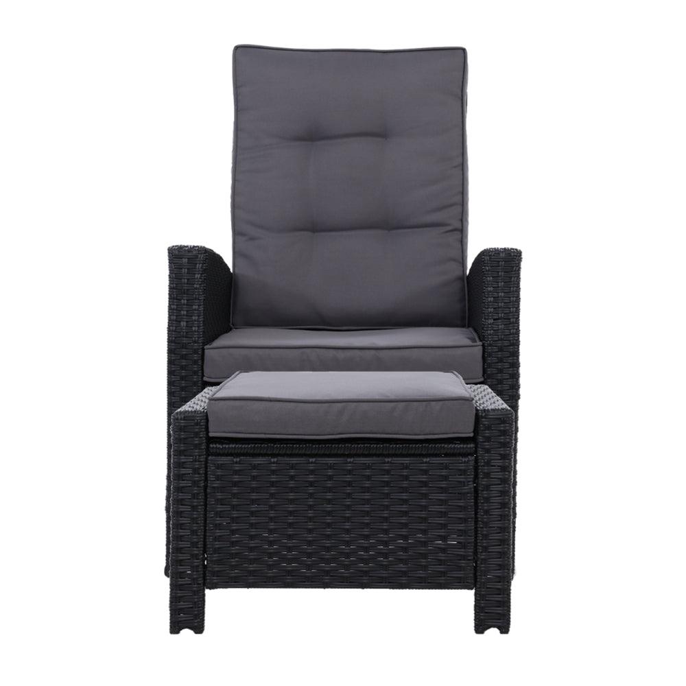 Gardeon Recliner Chair Sun lounge Wicker Lounger Outdoor Patio Furniture Adjustable Black - Ozstylz