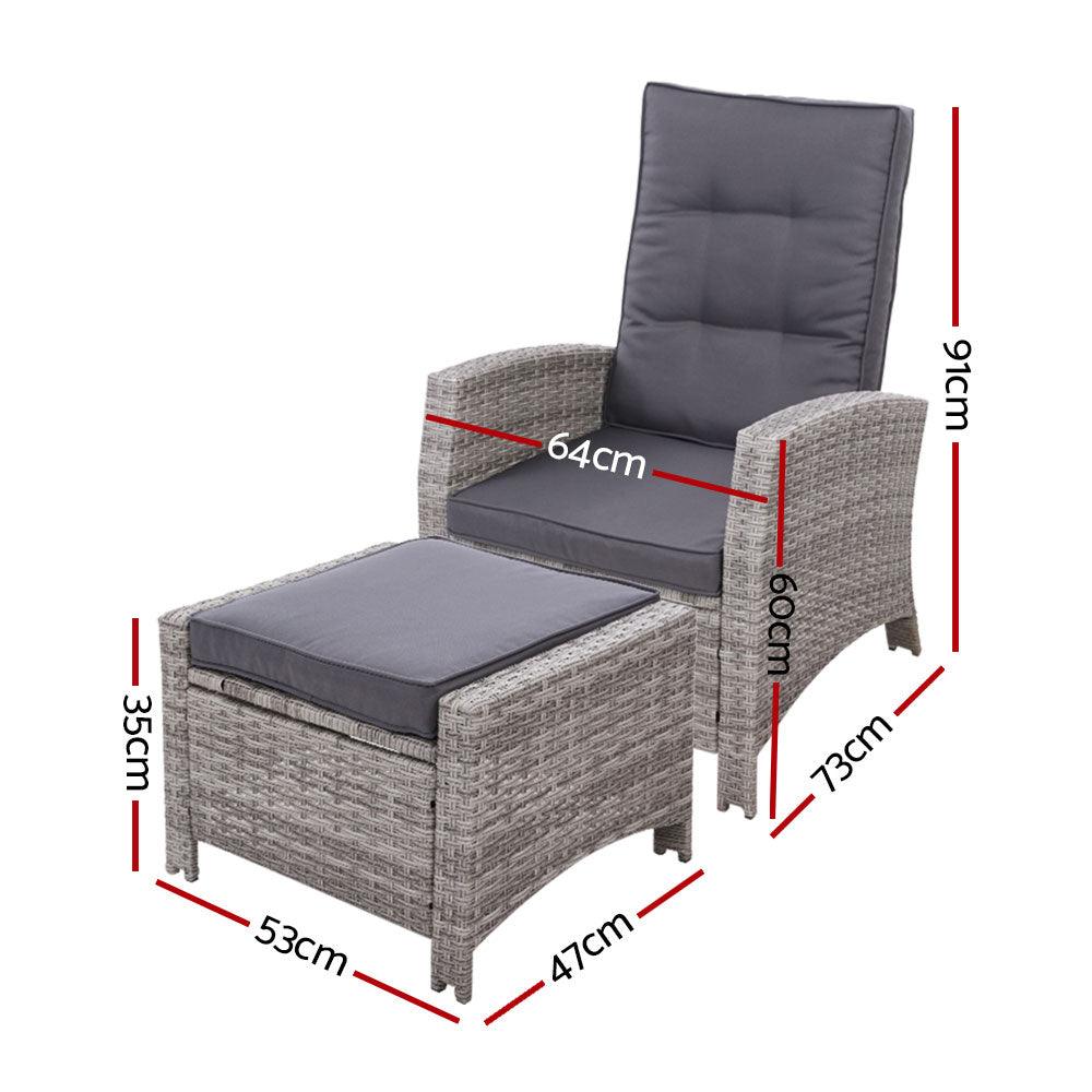 Gardeon Recliner Chair Sun lounge Wicker Lounger Outdoor Patio Furniture Adjustable Grey - Ozstylz