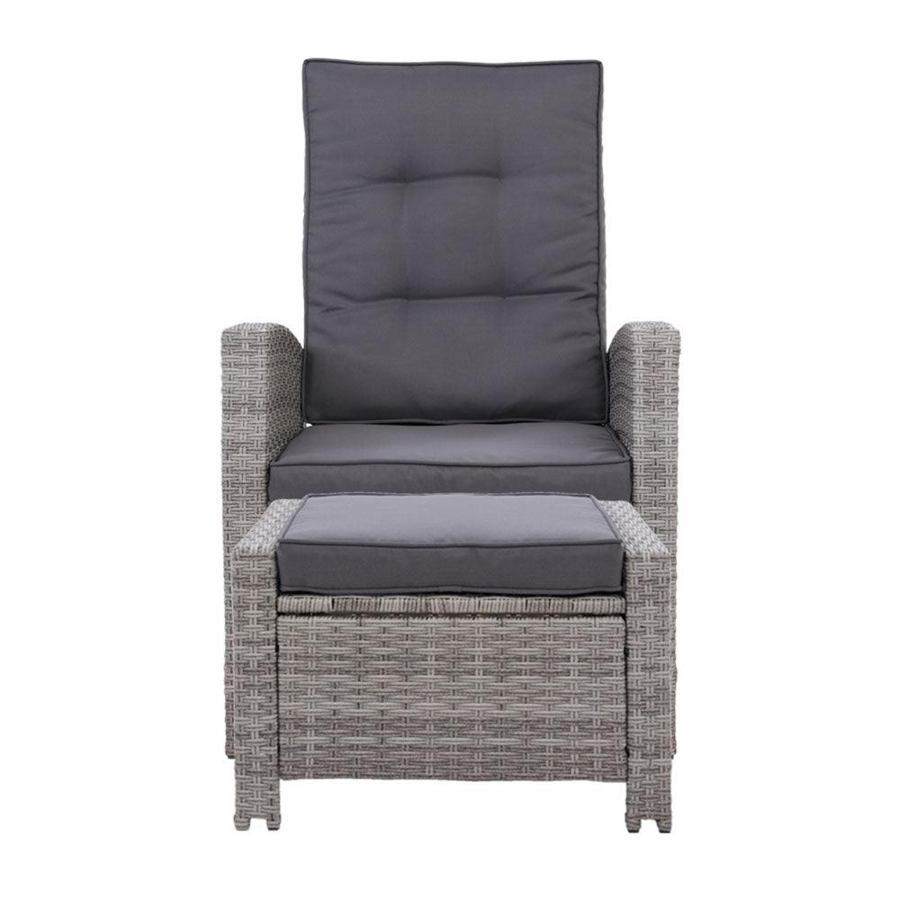 Gardeon Recliner Chair Sun lounge Wicker Lounger Outdoor Patio Furniture Adjustable Grey - Ozstylz