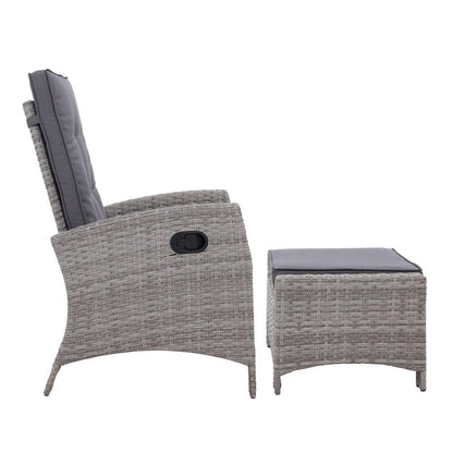 Gardeon Recliner Chair Sun lounge Wicker Lounger Outdoor Patio Furniture Adjustable Grey - Ozstylz