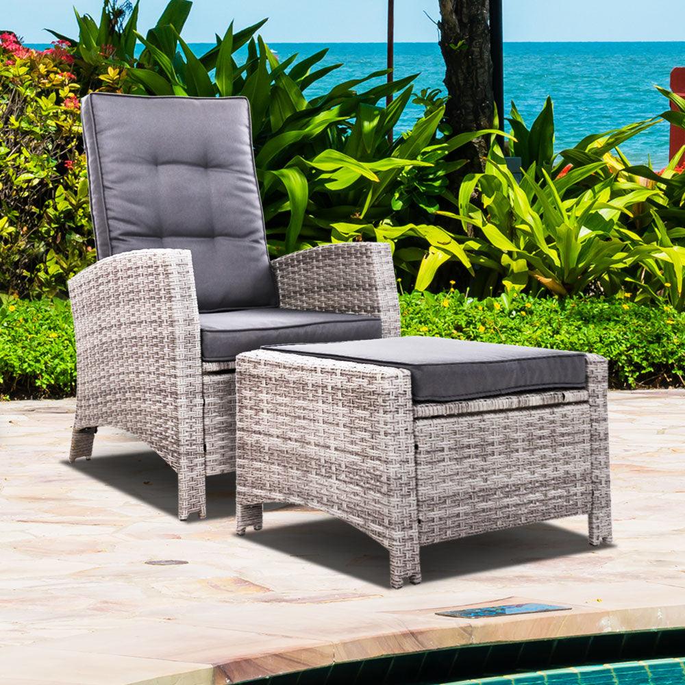 Gardeon Recliner Chair Sun lounge Wicker Lounger Outdoor Patio Furniture Adjustable Grey - Ozstylz