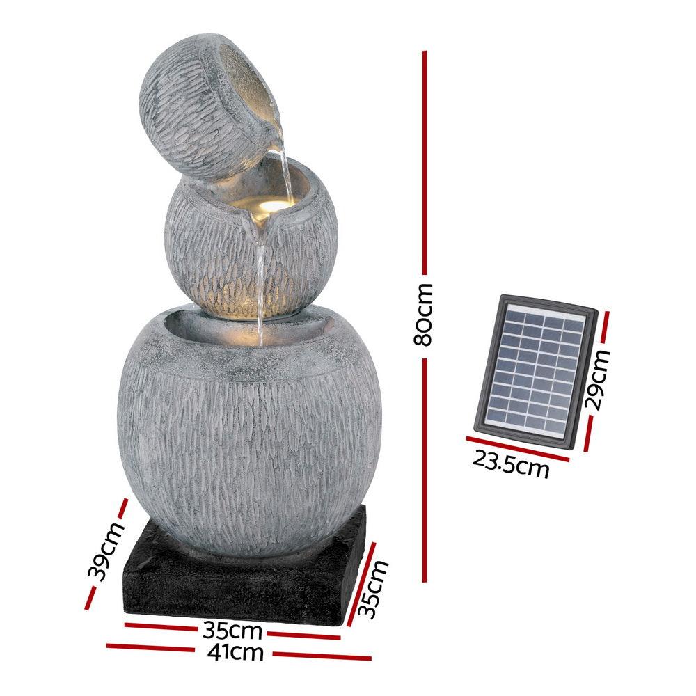 Gardeon Solar Fountain Water Feature Bird Bath Garden LED Light 80CM Grey - Ozstylz