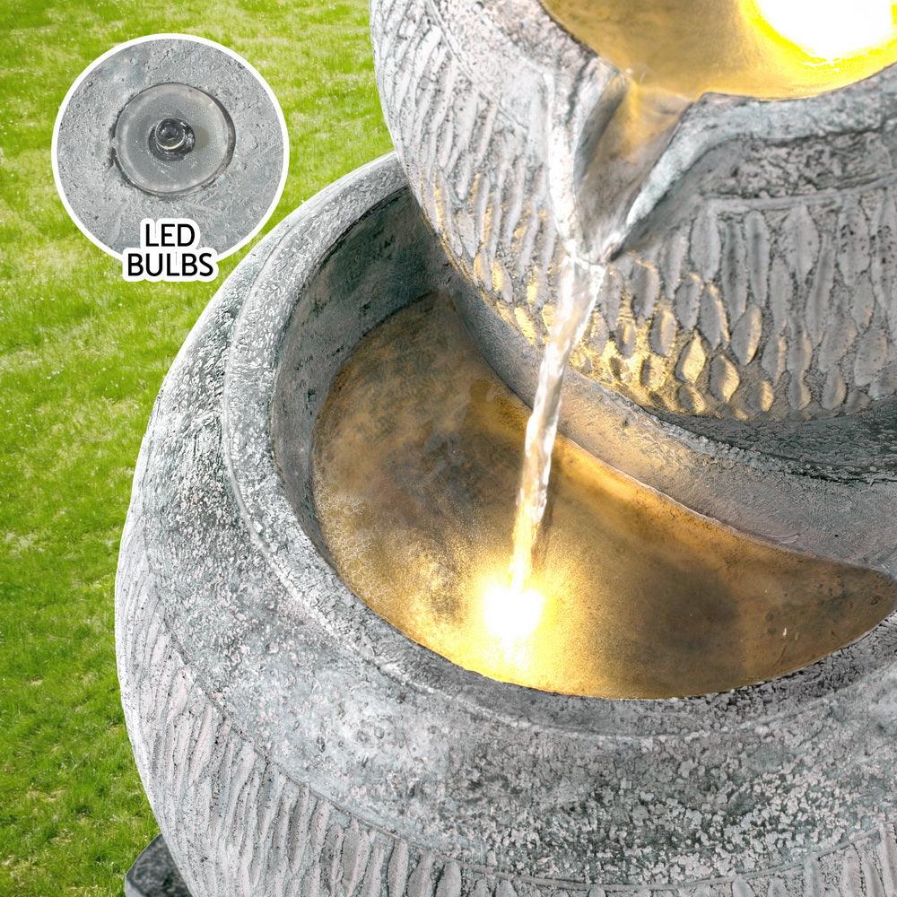 Gardeon Solar Fountain Water Feature Bird Bath Garden LED Light 80CM Grey - Ozstylz