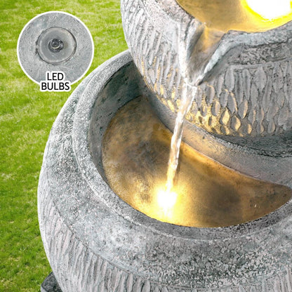 Gardeon Solar Fountain Water Feature Bird Bath Garden LED Light 80CM Grey - Ozstylz