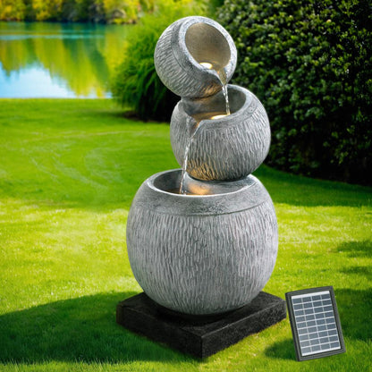 Gardeon Solar Fountain Water Feature Bird Bath Garden LED Light 80CM Grey - Ozstylz