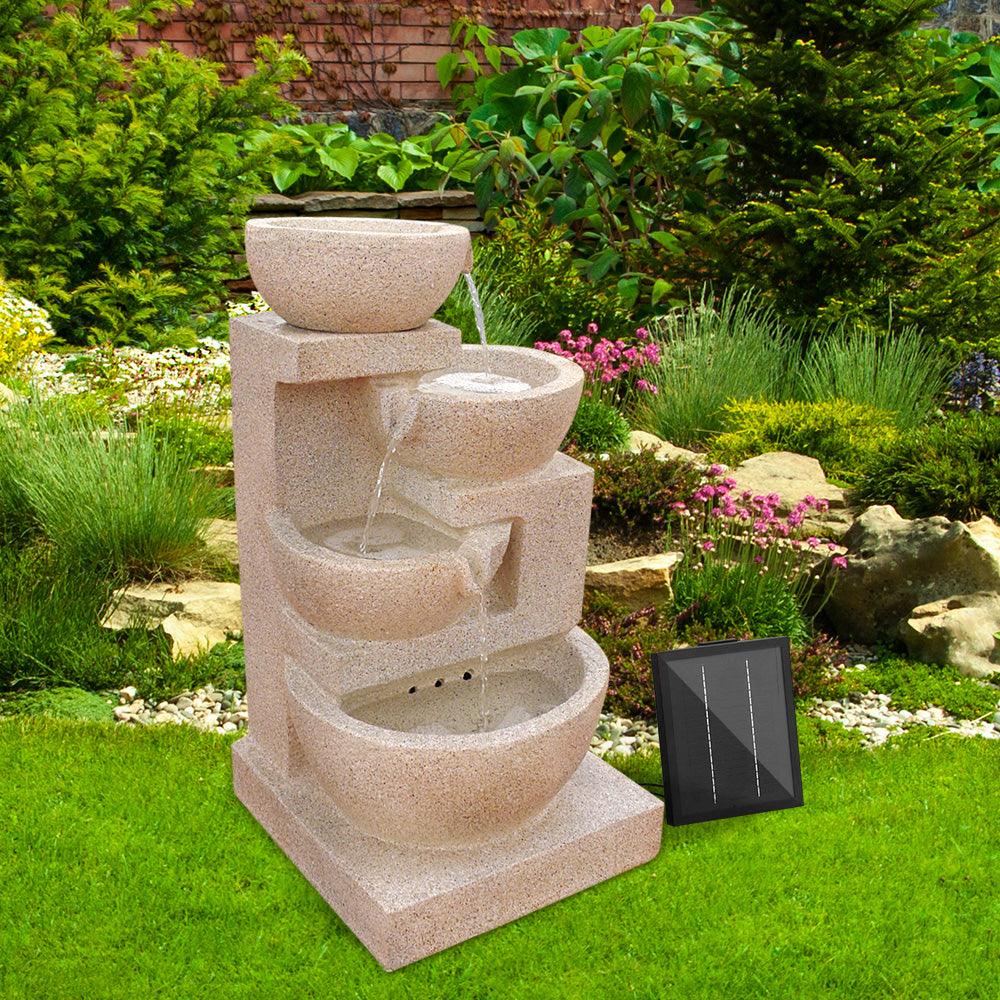 Gardeon Solar Water Feature with LED Lights 4-Tier Sand 72cm - Ozstylz