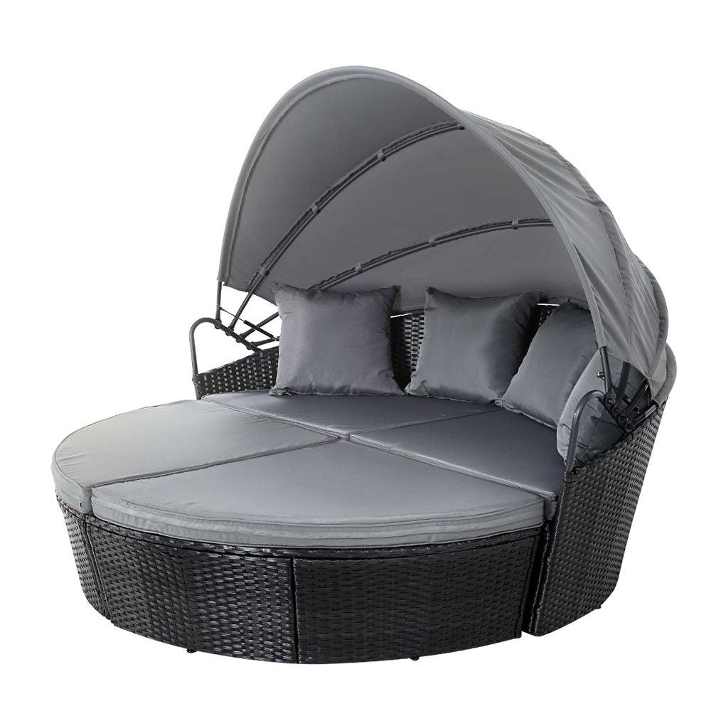 Gardeon Sun Lounge Setting Wicker Lounger Day Bed Outdoor Furniture Patio Black - Ozstylz