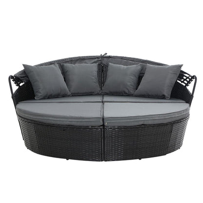 Gardeon Sun Lounge Setting Wicker Lounger Day Bed Outdoor Furniture Patio Black - Ozstylz