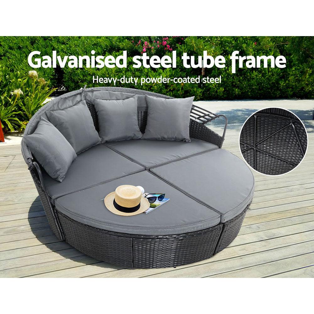 Gardeon Sun Lounge Setting Wicker Lounger Day Bed Outdoor Furniture Patio Black - Ozstylz