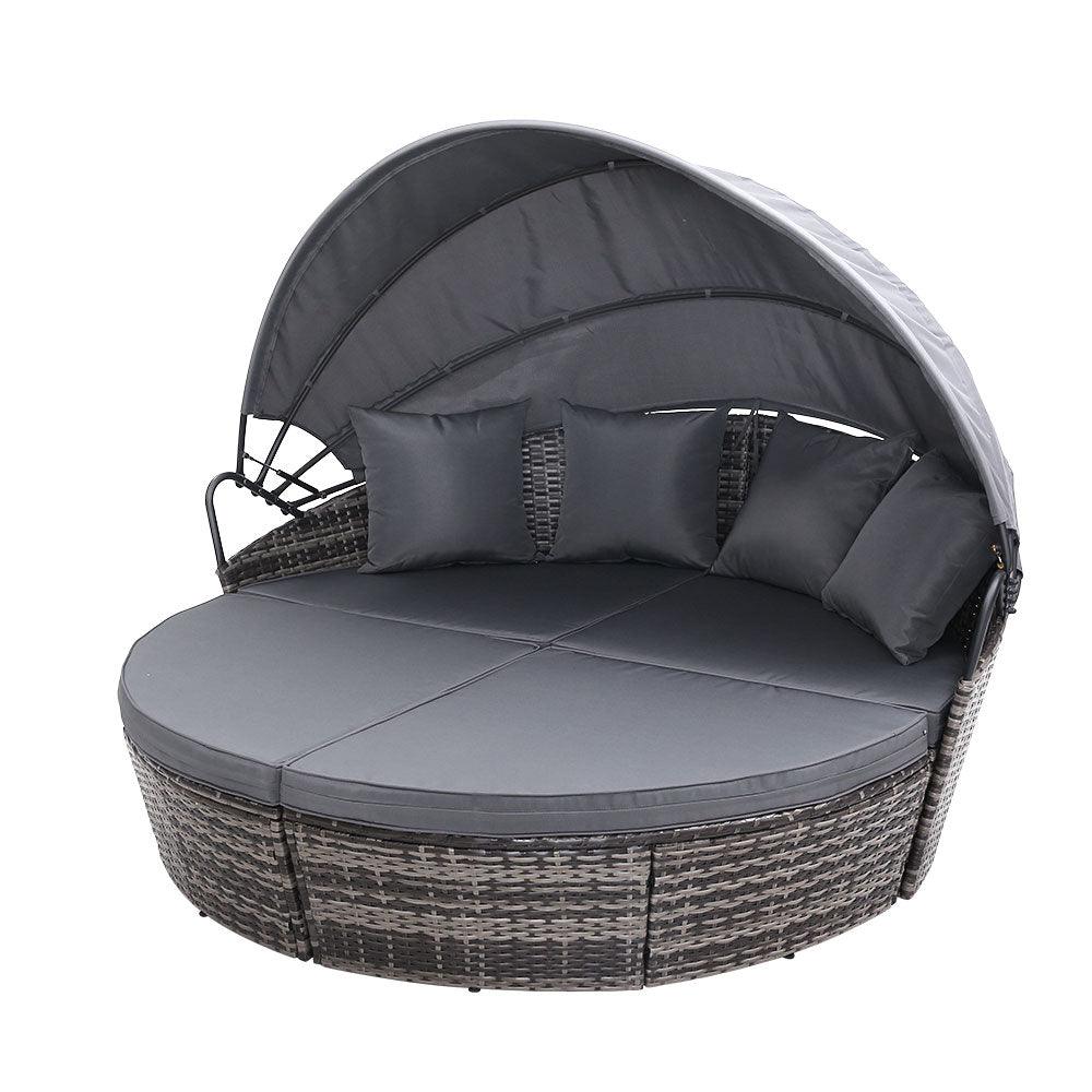 Gardeon Sun Lounge Setting Wicker Lounger Day Bed Outdoor Furniture Patio Grey - Ozstylz