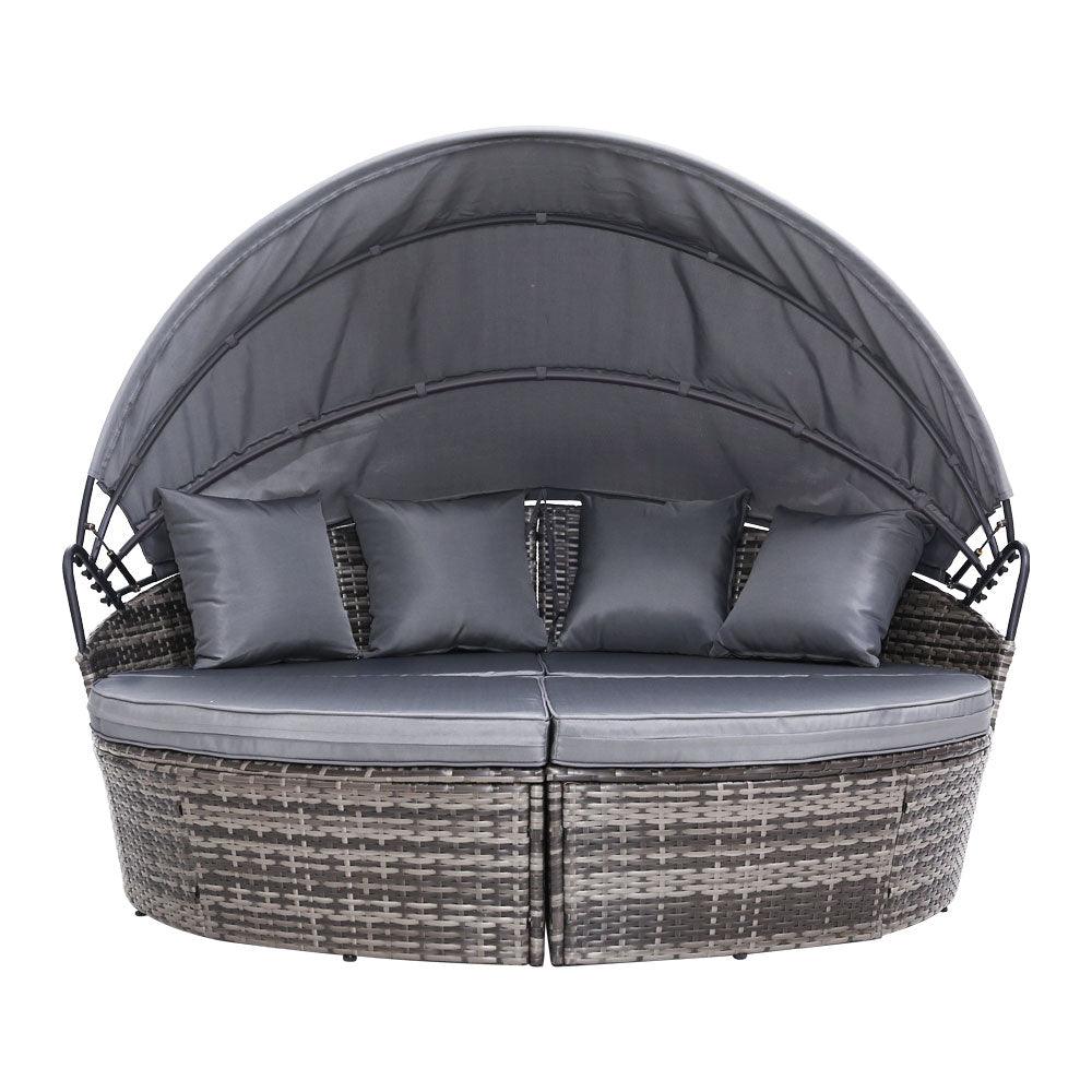 Gardeon Sun Lounge Setting Wicker Lounger Day Bed Outdoor Furniture Patio Grey - Ozstylz