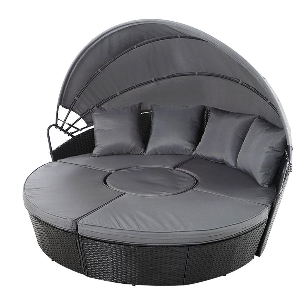 Gardeon Sun Lounge Setting Wicker Lounger Day Bed Patio Outdoor Furniture Black - Ozstylz