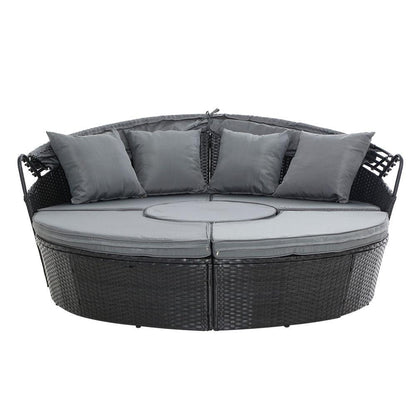 Gardeon Sun Lounge Setting Wicker Lounger Day Bed Patio Outdoor Furniture Black - Ozstylz