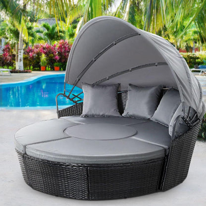 Gardeon Sun Lounge Setting Wicker Lounger Day Bed Patio Outdoor Furniture Black - Ozstylz