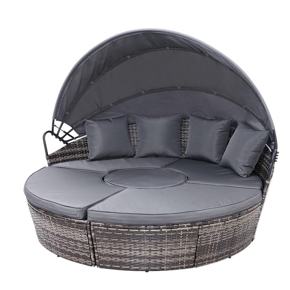 Gardeon Sun Lounge Setting Wicker Lounger Day Bed Patio Outdoor Furniture Grey - Ozstylz