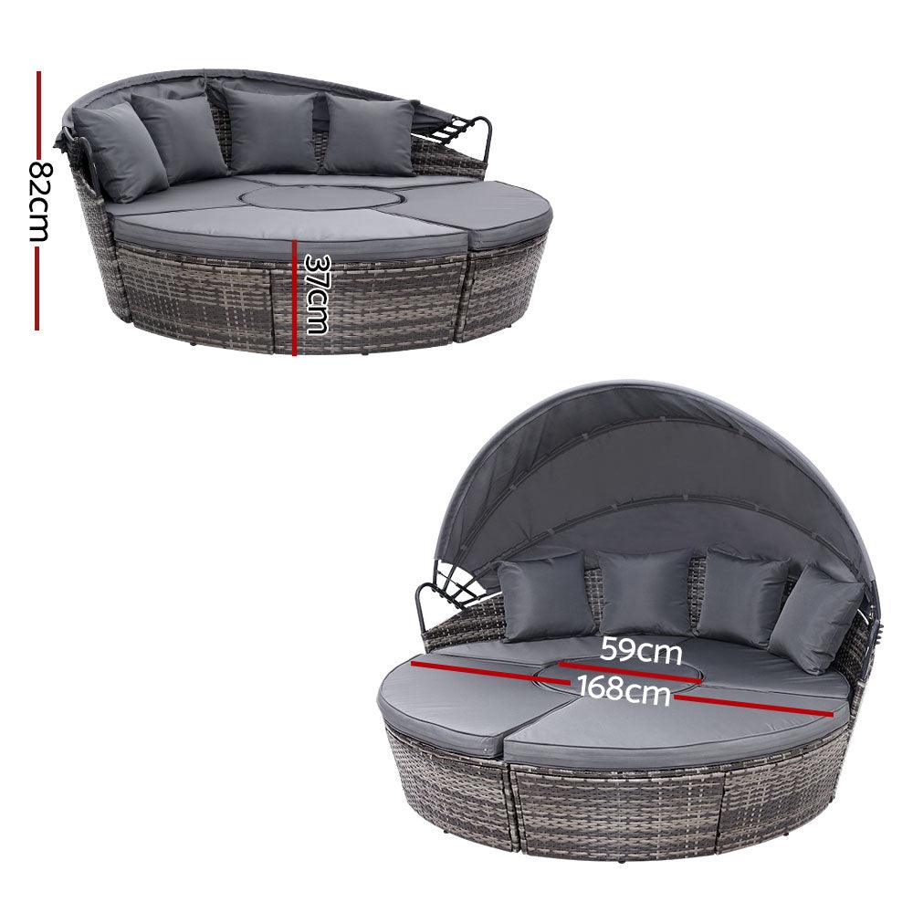 Gardeon Sun Lounge Setting Wicker Lounger Day Bed Patio Outdoor Furniture Grey - Ozstylz