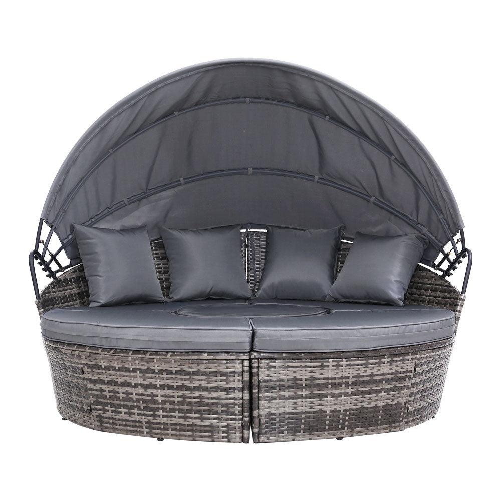 Gardeon Sun Lounge Setting Wicker Lounger Day Bed Patio Outdoor Furniture Grey - Ozstylz