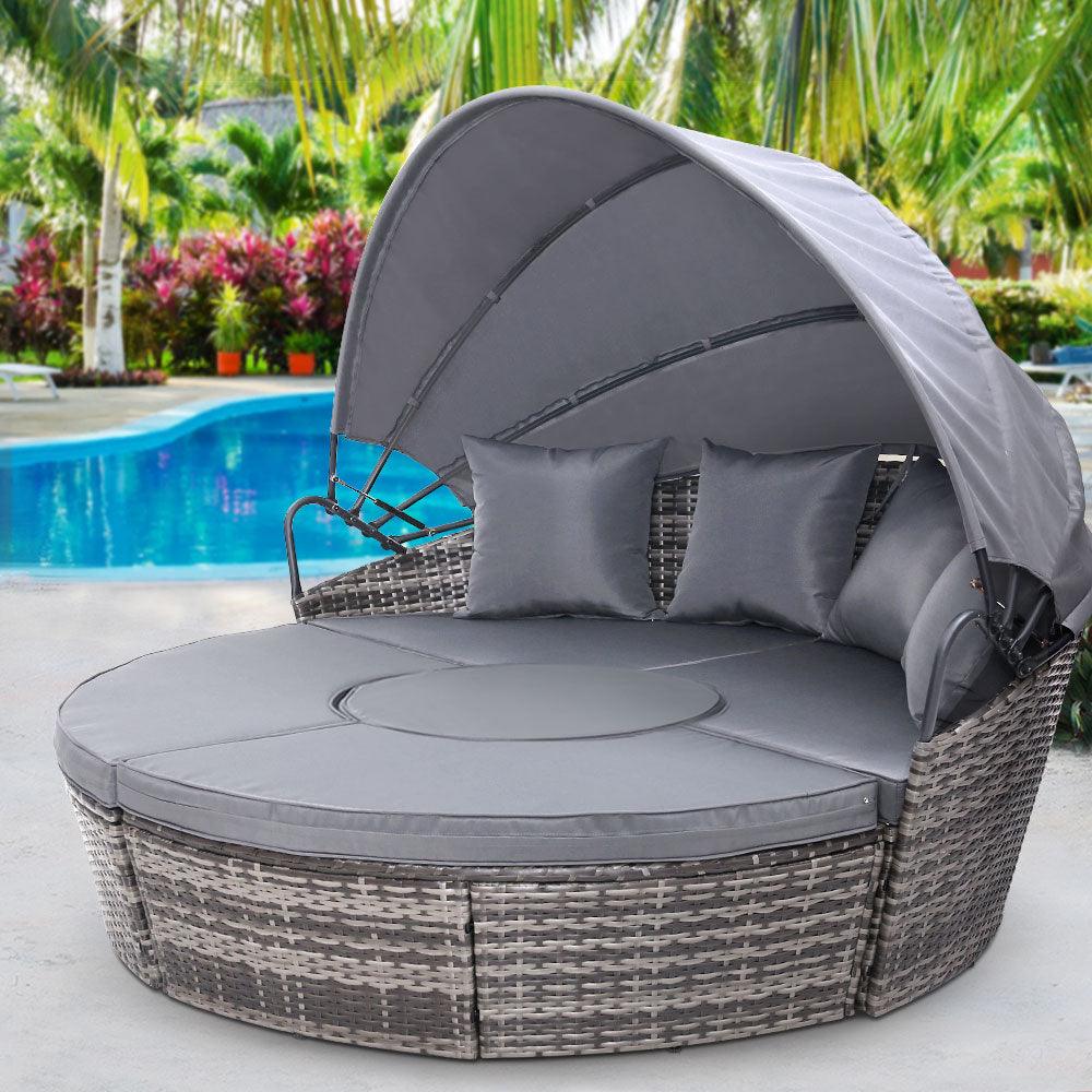 Gardeon Sun Lounge Setting Wicker Lounger Day Bed Patio Outdoor Furniture Grey - Ozstylz