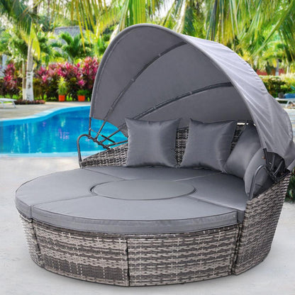 Gardeon Sun Lounge Setting Wicker Lounger Day Bed Patio Outdoor Furniture Grey - Ozstylz