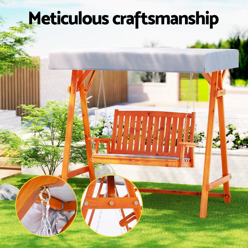 Gardeon Swing Chair Wooden Garden Bench Canopy 2 Seater Outdoor Furniture - Ozstylz