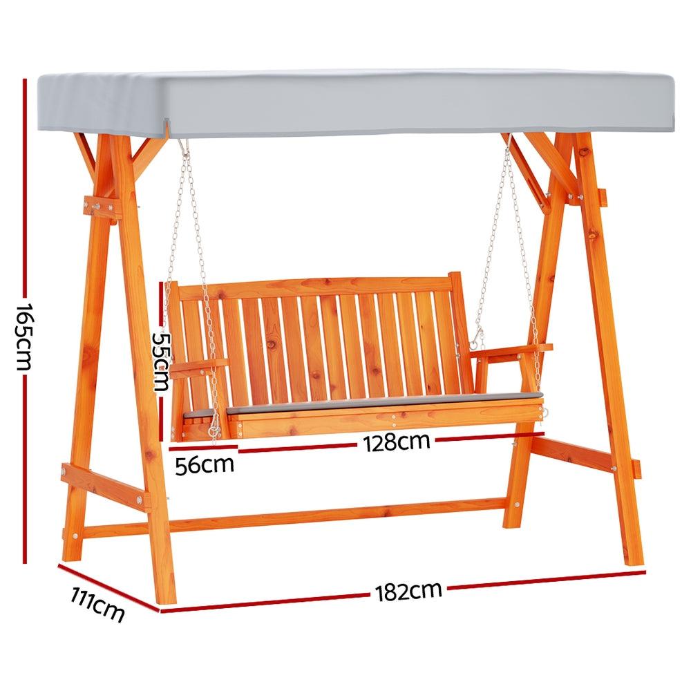 Gardeon Wooden Swing Chair Garden Bench Canopy 3 Seater Outdoor Furniture - Ozstylz