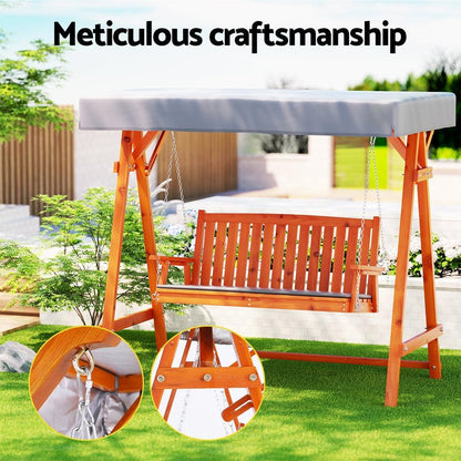 Gardeon Wooden Swing Chair Garden Bench Canopy 3 Seater Outdoor Furniture - Ozstylz