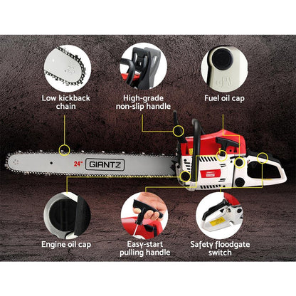 Giantz Chainsaw Petrol 62CC 24" Bar Commercial E-Start Pruning Chain Saw,Giantz Chainsaw - Ozstylz