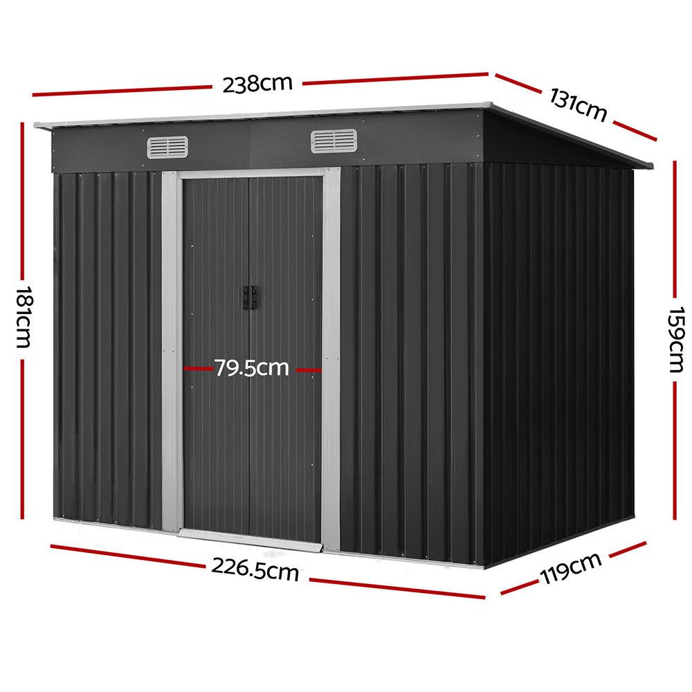 Giantz Garden Shed 2.38x1.31M Sheds Outdoor Storage Tool Metal Workshop Shelter Sliding Door - Ozstylz