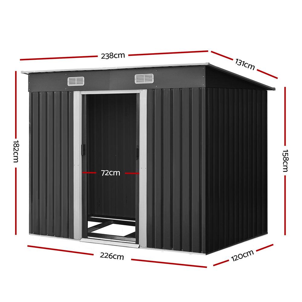 Giantz Garden Shed 2.38x1.31M w/Metal Base Sheds Outdoor Storage Tool Workshop Sliding Door - Ozstylz