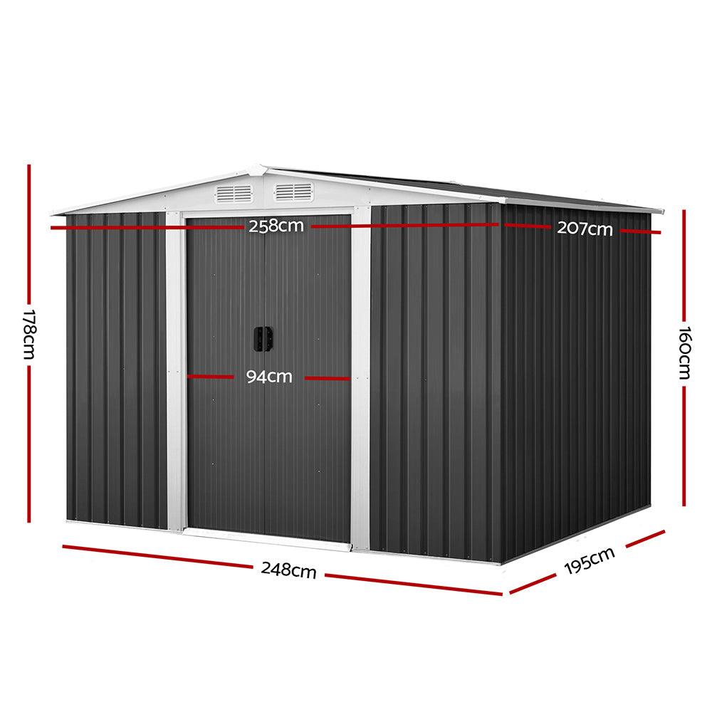 Giantz Garden Shed 2.58x2.07M Sheds Outdoor Storage Workshop Metal Shelter Sliding Door - Ozstylz