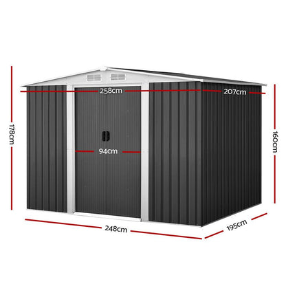 Giantz Garden Shed 2.58x2.07M w/Metal Base Sheds Outdoor Storage Double Door Tool - Ozstylz