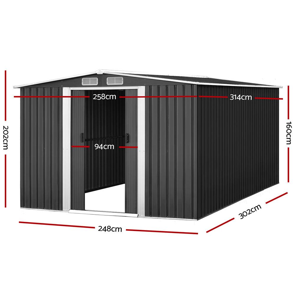 Giantz Garden Shed 2.58x3.14M w/Metal Base Sheds Outdoor Storage Workshop Shelter Sliding Door - Ozstylz