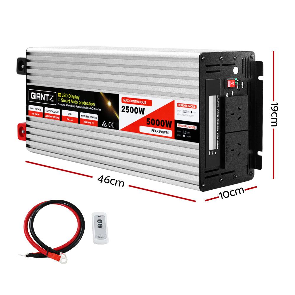 Giantz Power Inverter 12V to 240V 2500W/5000W Pure Sine Wave Camping Car Boat - Ozstylz