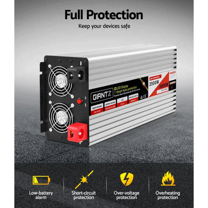 Giantz Power Inverter 12V to 240V 2500W/5000W Pure Sine Wave Camping Car Boat - Ozstylz