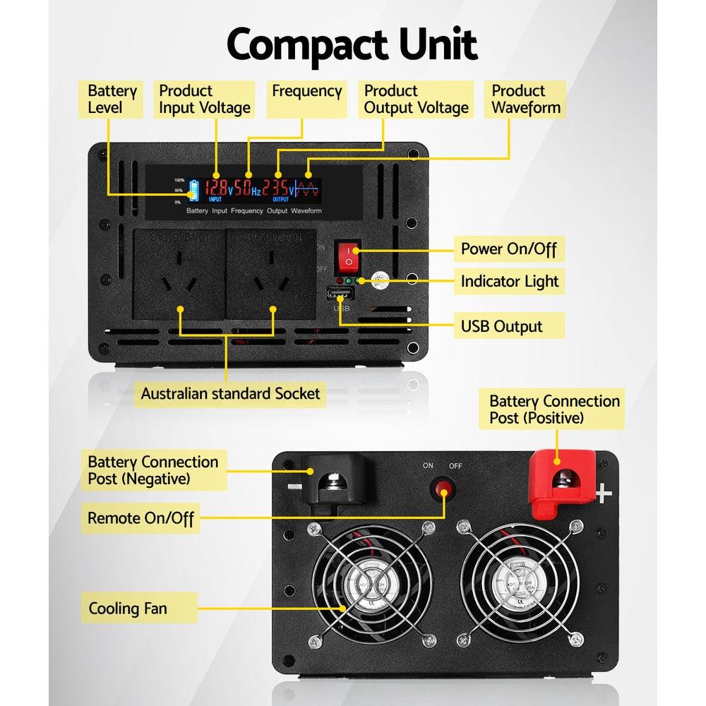 Giantz Power Inverter 12V to 240V 2500W/5000W Pure Sine Wave Camping Car Boat - Ozstylz