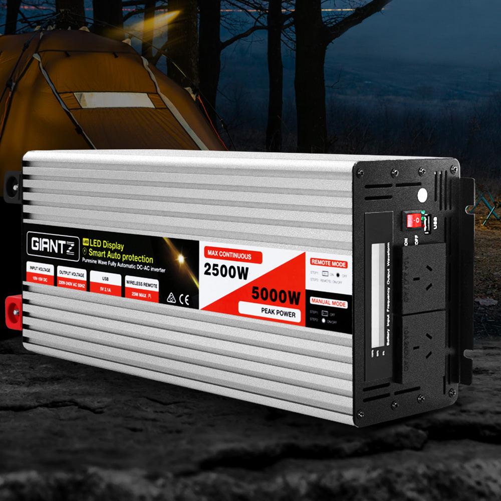 Giantz Power Inverter 12V to 240V 2500W/5000W Pure Sine Wave Camping Car Boat - Ozstylz