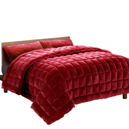 Giselle Bedding Faux Mink Quilt Burgundy King - Ozstylz