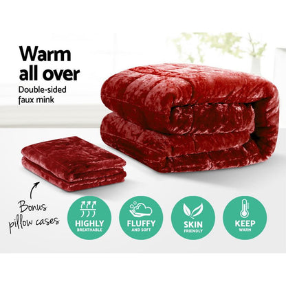 Giselle Bedding Faux Mink Quilt Burgundy King - Ozstylz