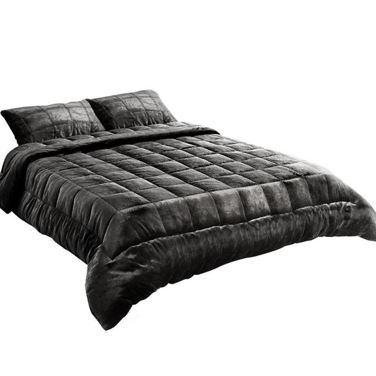 Giselle Bedding Faux Mink Quilt Charcoal Super King - Ozstylz