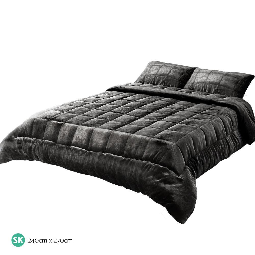 Giselle Bedding Faux Mink Quilt Charcoal Super King - Ozstylz