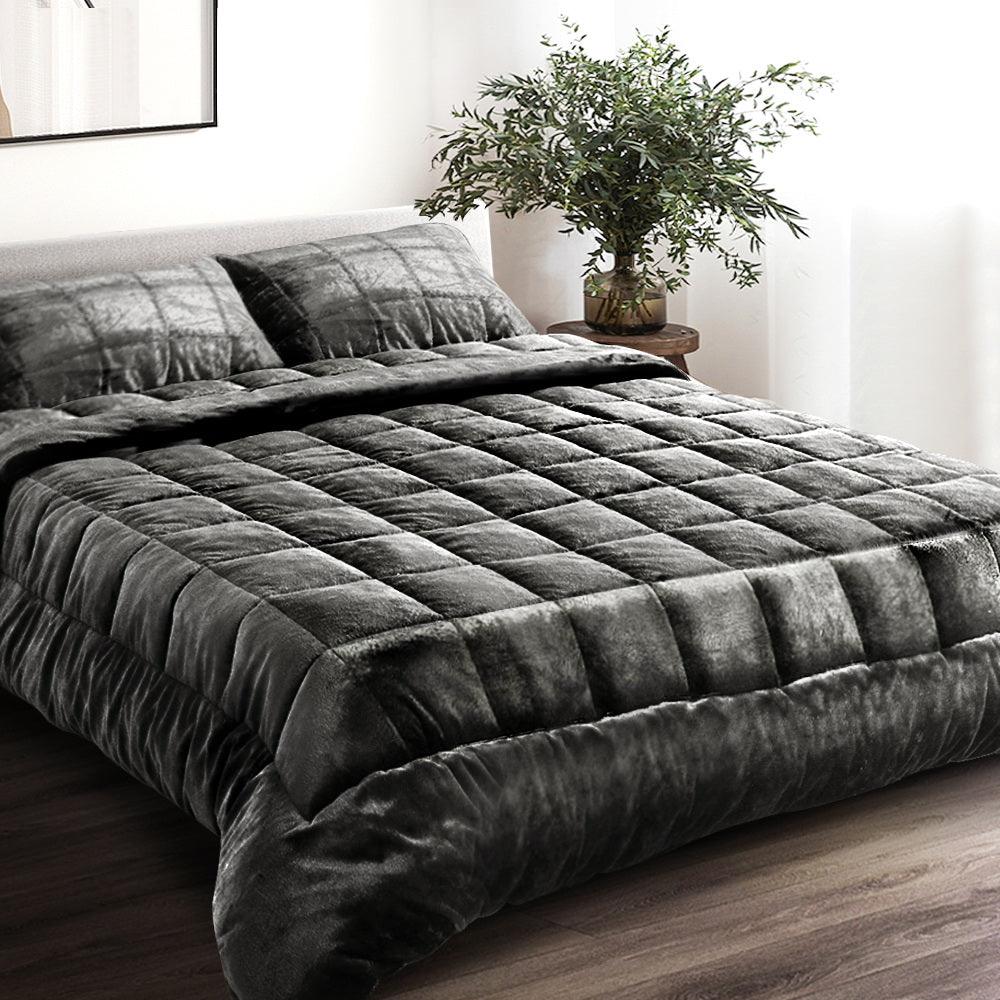 Giselle Bedding Faux Mink Quilt Charcoal Super King - Ozstylz