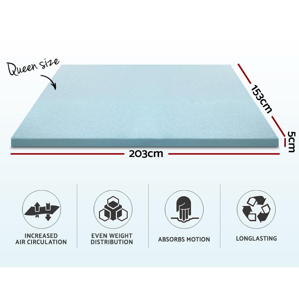 Giselle Bedding Memory Foam Mattress Topper Cool Gel 5cm Queen - Ozstylz